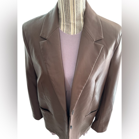 ZARA Faux Leather Blazer, Two Button Front, Pockets, Size S - Picture 4 of 12